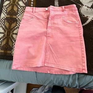 Pink denim high waist mini skirt